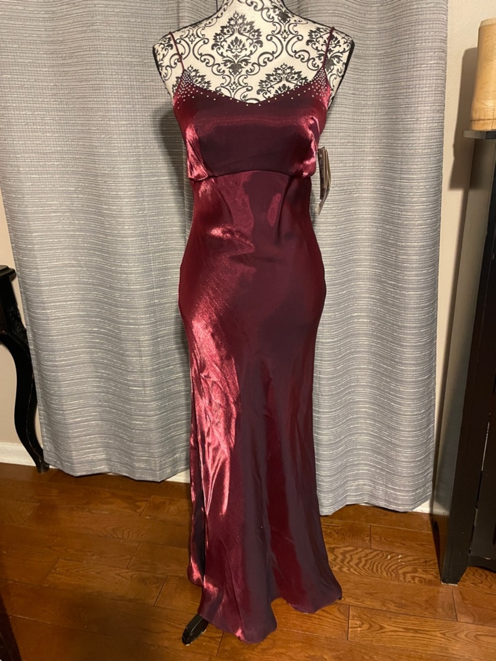 Jessica McClintock Satin Maxi Slip Dress in Burgundy
